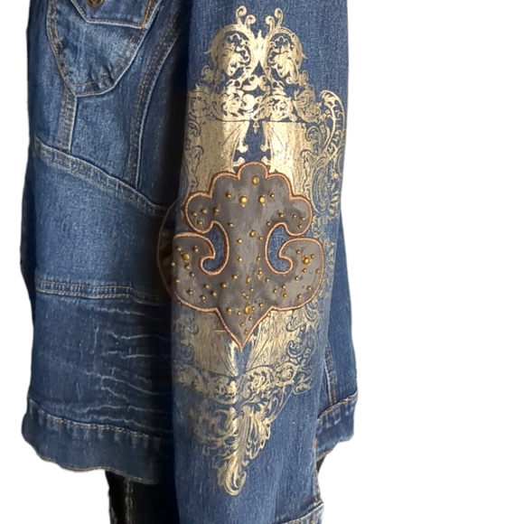 D G Dianna Fancy Blue Dennin Embellished Jacket Size M - Picture 9 of 13